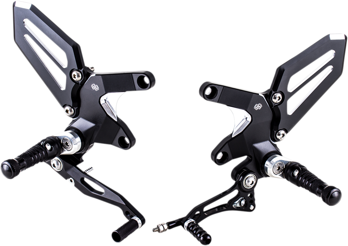 GILLES TOOLING Adjustable Rearset - Black/Silver - Kawasaki RCT10GT-K02-BS