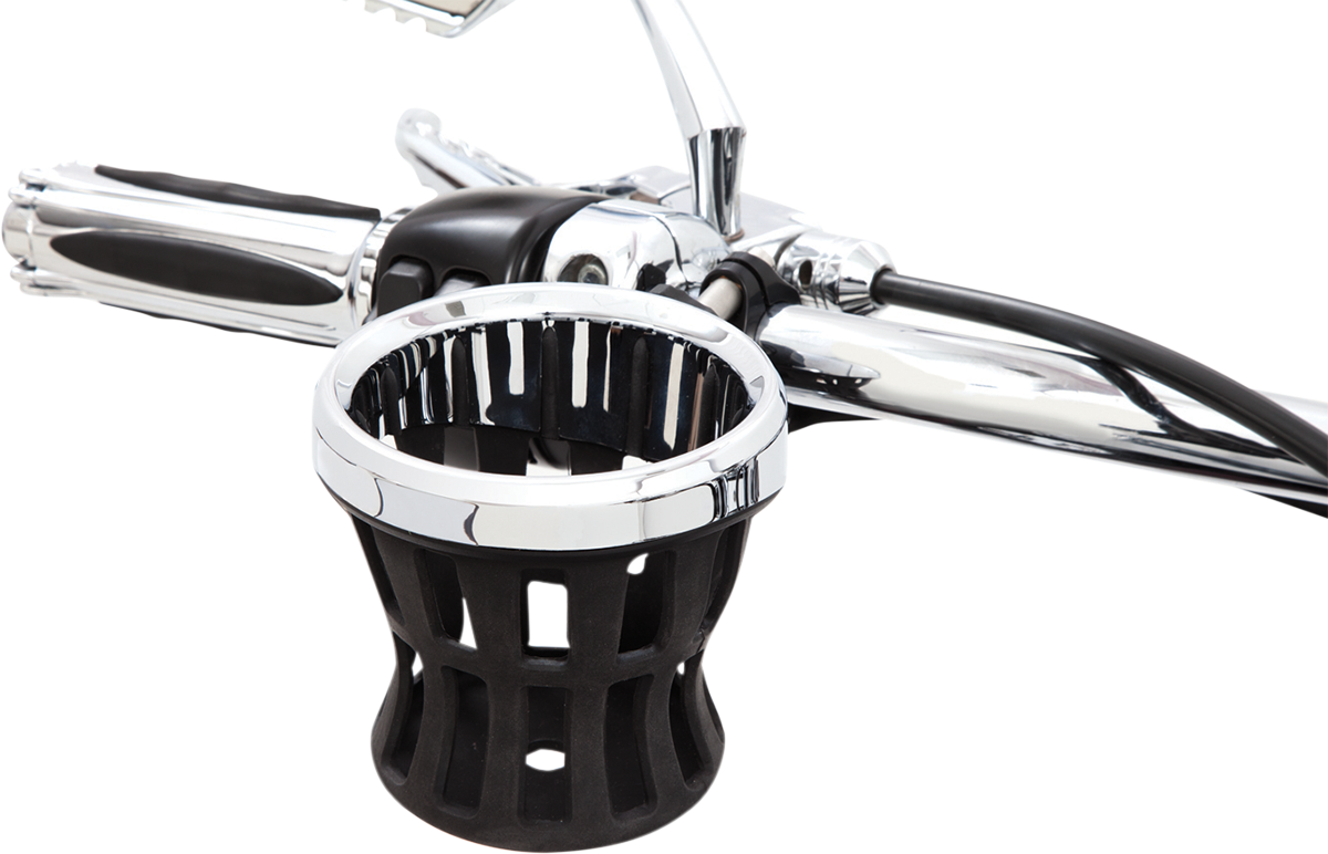 Ciro Drink Holder - 1-1/4" Handlebar Mount - Chrome/Black Clamp 50415 - Cycle City Outdoors